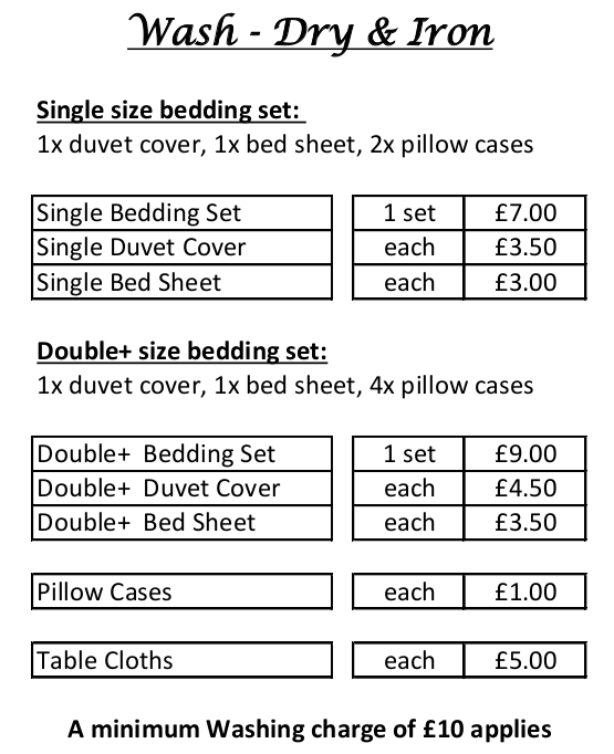 Wash Dry and Iron prices